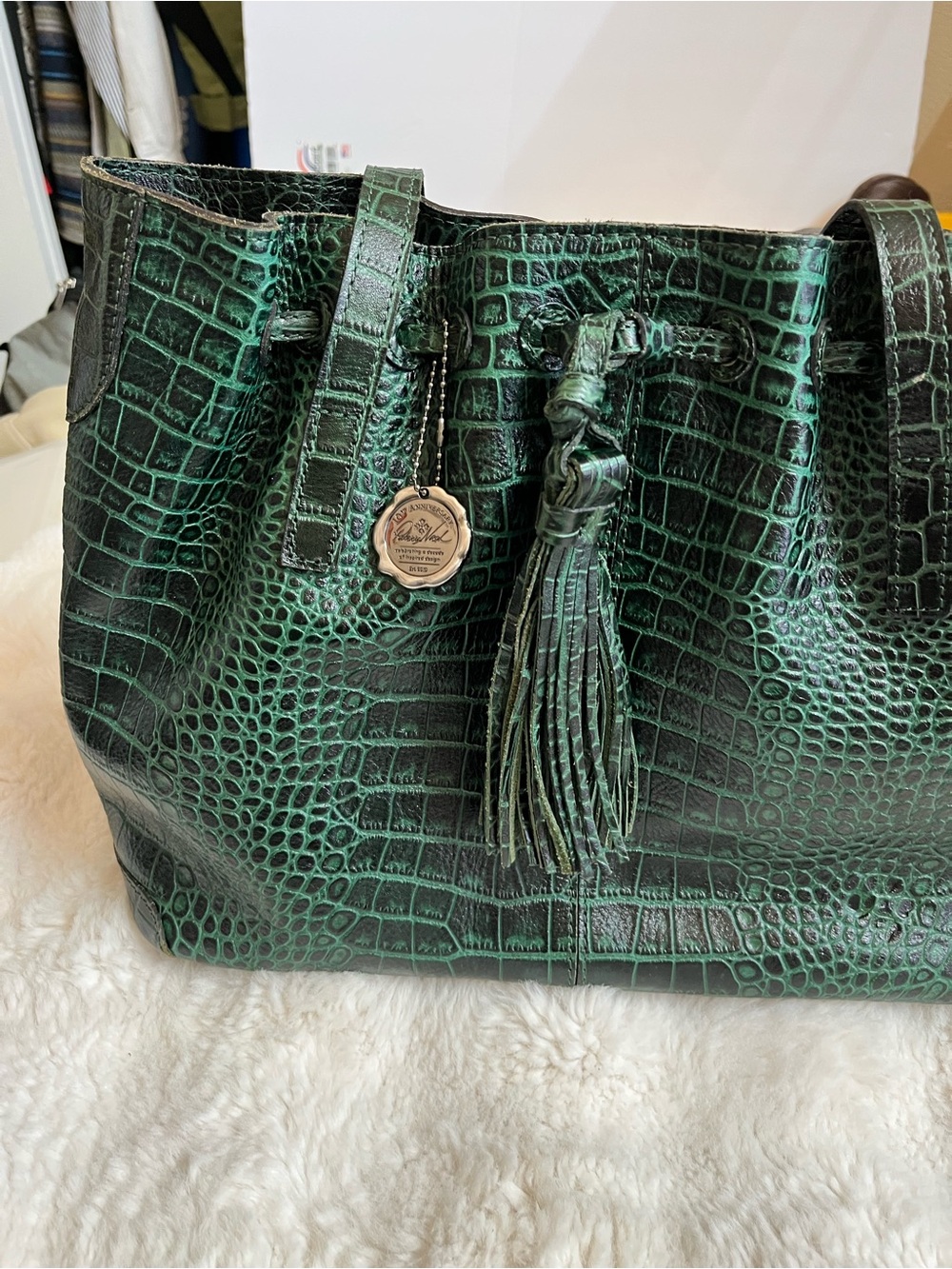 Patricia Nash Dark Green Croc-Embossed Tote with Tassel Charm - Picture 5 of 16